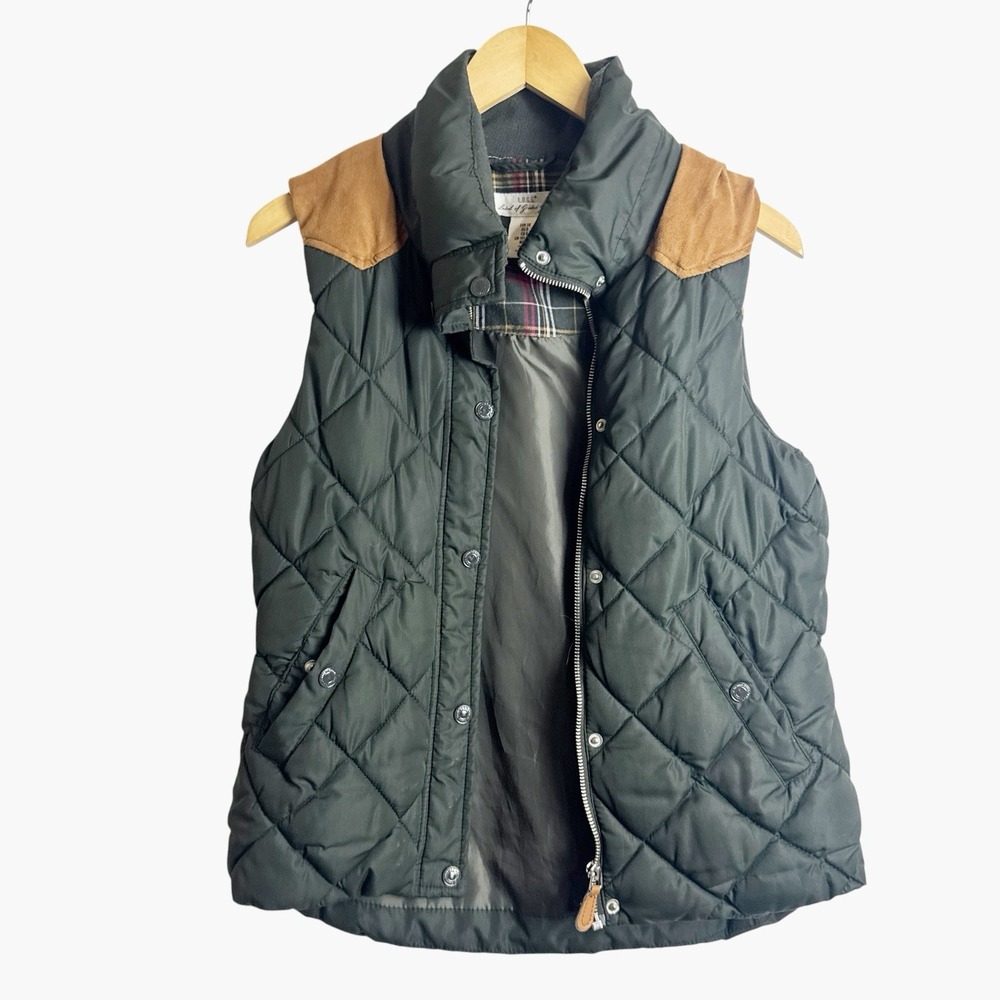 H&M L.O.G.G. Quilted Padded Diamond Vest Black Brown Women's Size 8